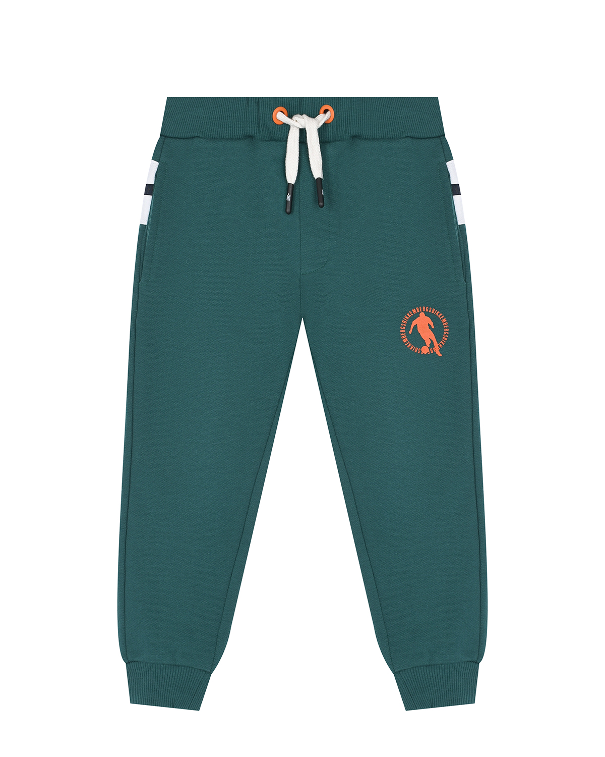 Зеленые спортивные брюки с оранжевым лого Bikkembergs, размер 176, цвет зеленый