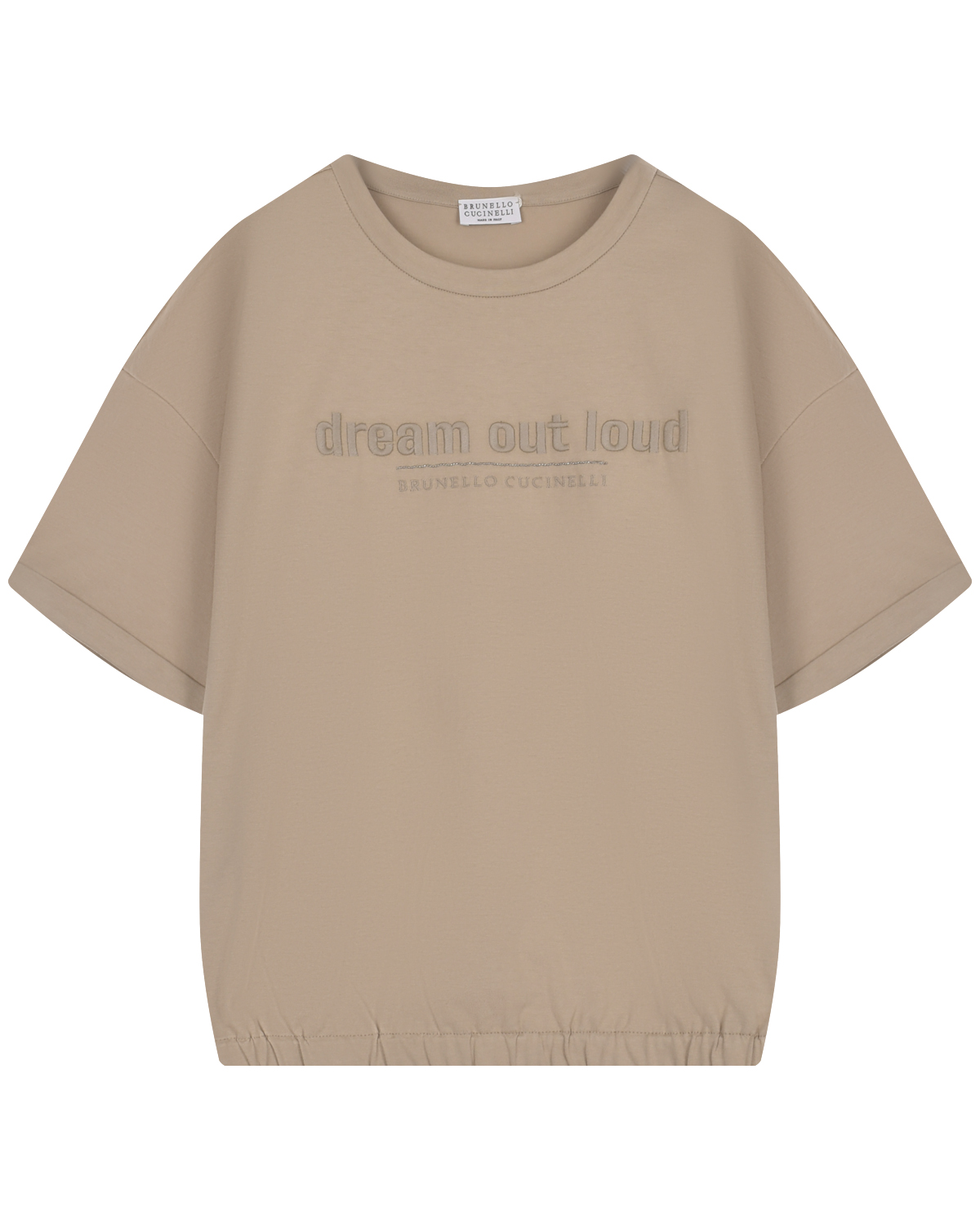 Бежевая футболка с принтом "dream out loud" Brunello Cucinelli