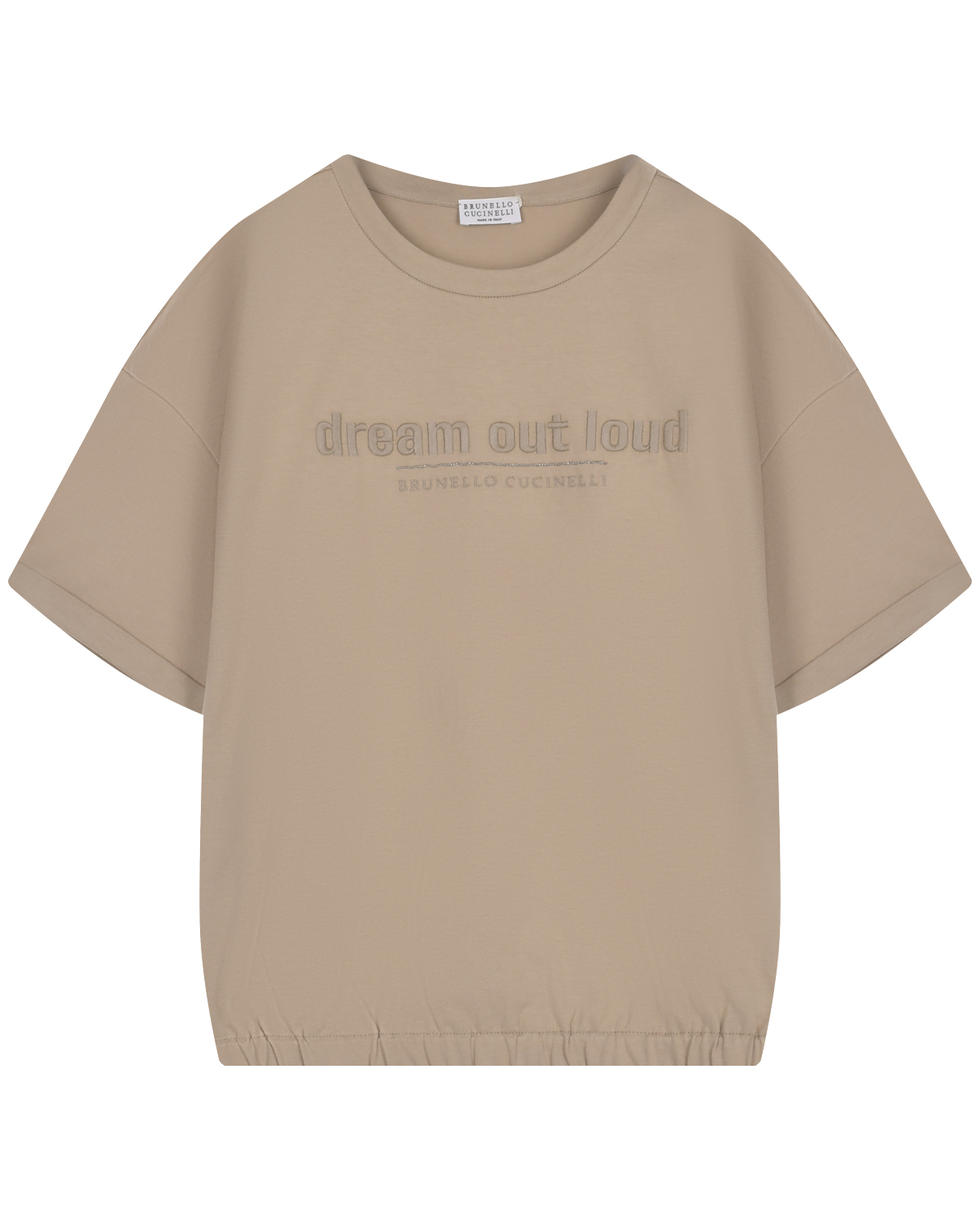 Бежевая футболка с принтом &quot;dream out loud&quot; Brunello Cucinelli