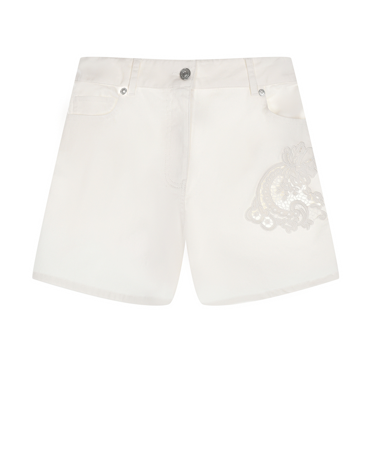 Белые джинсовые шорты с ажурной вышивкой Ermanno Scervino шорты джинсовые белые для девочки button blue 140