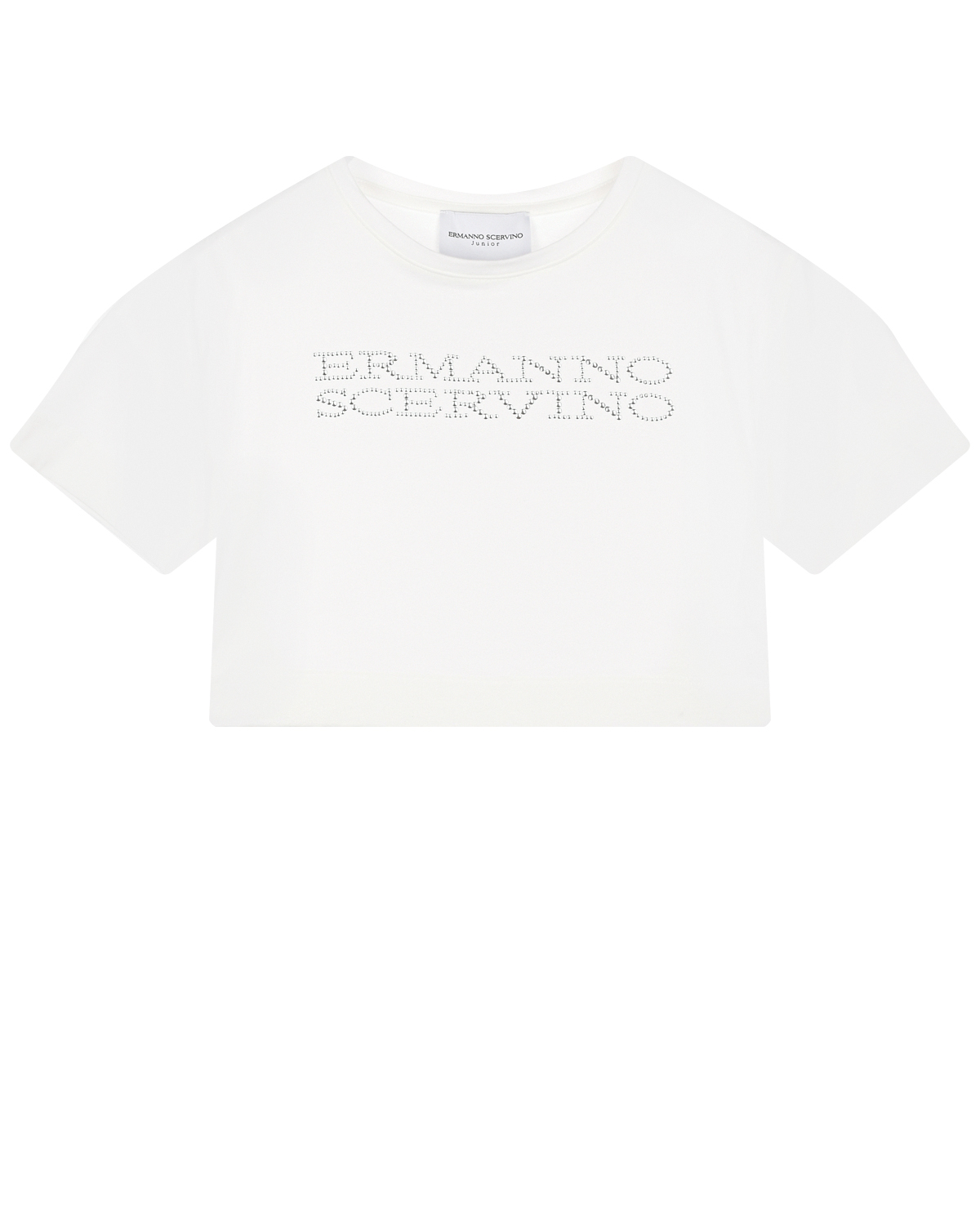 Белая футбокла с лого из стразов Ermanno Scervino серая шапка с сердечками из стразов il trenino детская