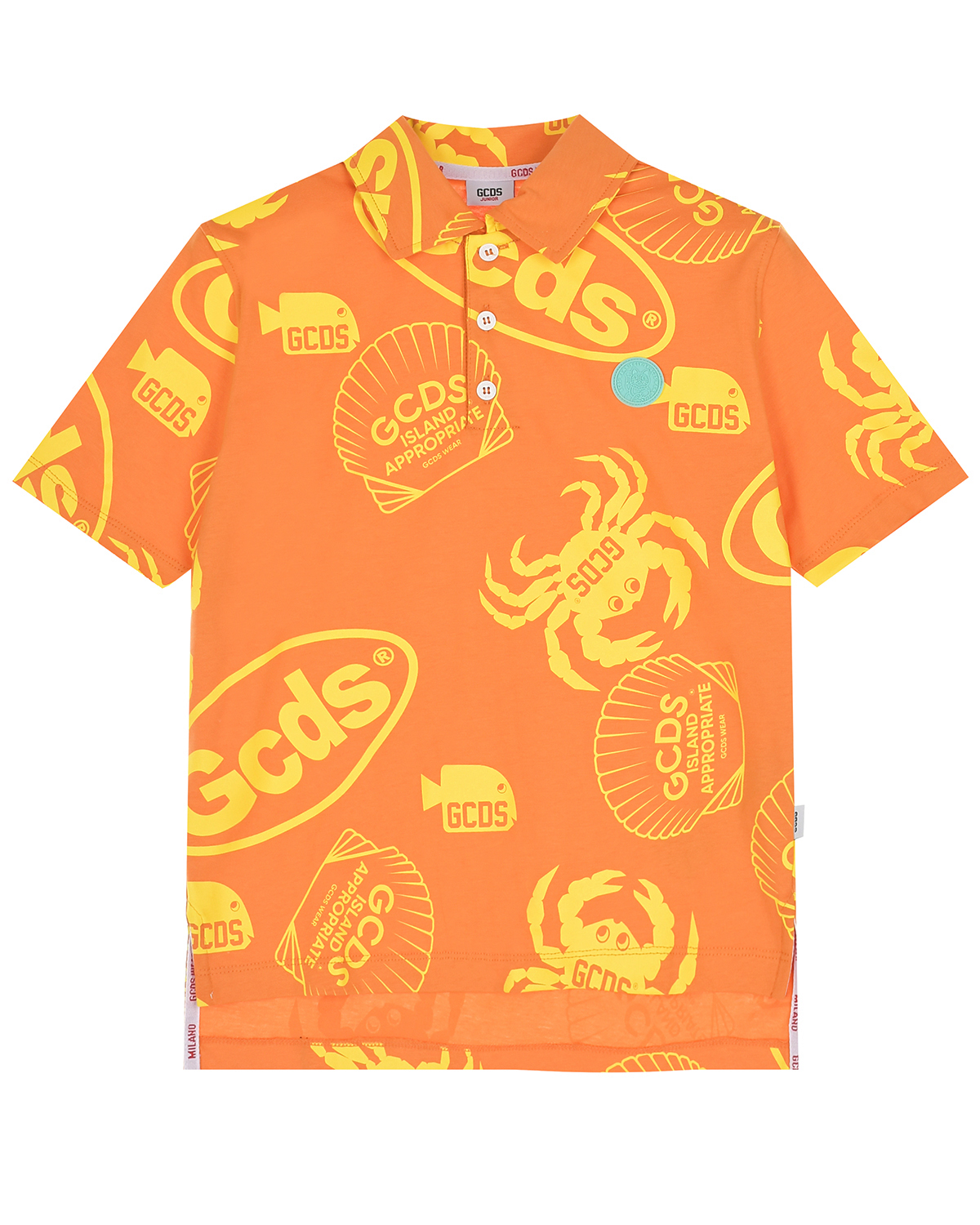 Футболка-поло оранжевого цвета с желтым лого GCDS, размер 152 - фото 1