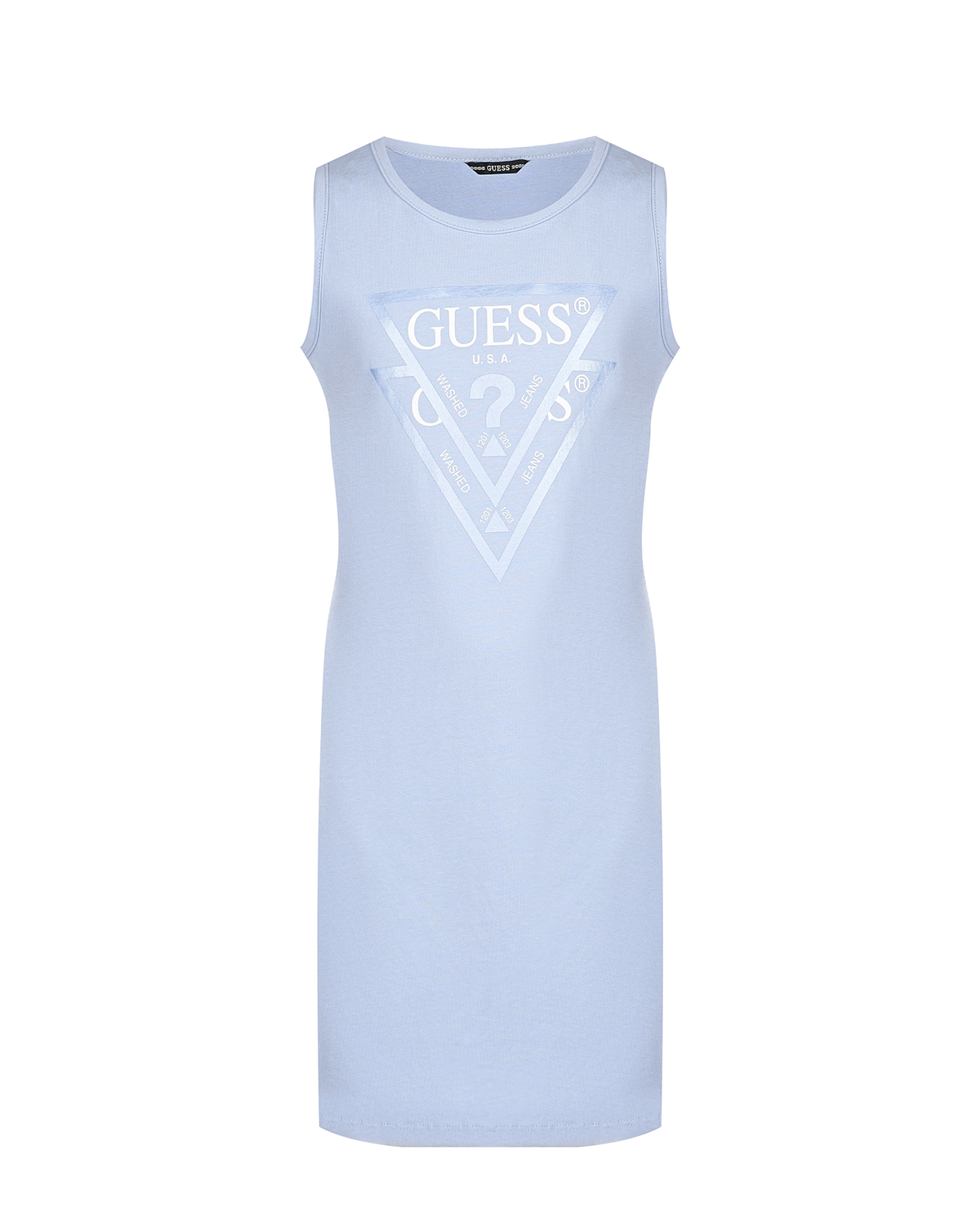 Голубое платье с белым лого Guess голубое сало