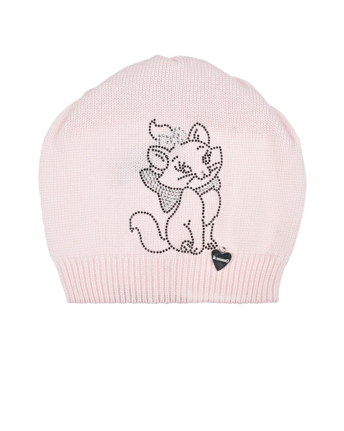 Розовая шапка с кошкой из стразов Il Trenino