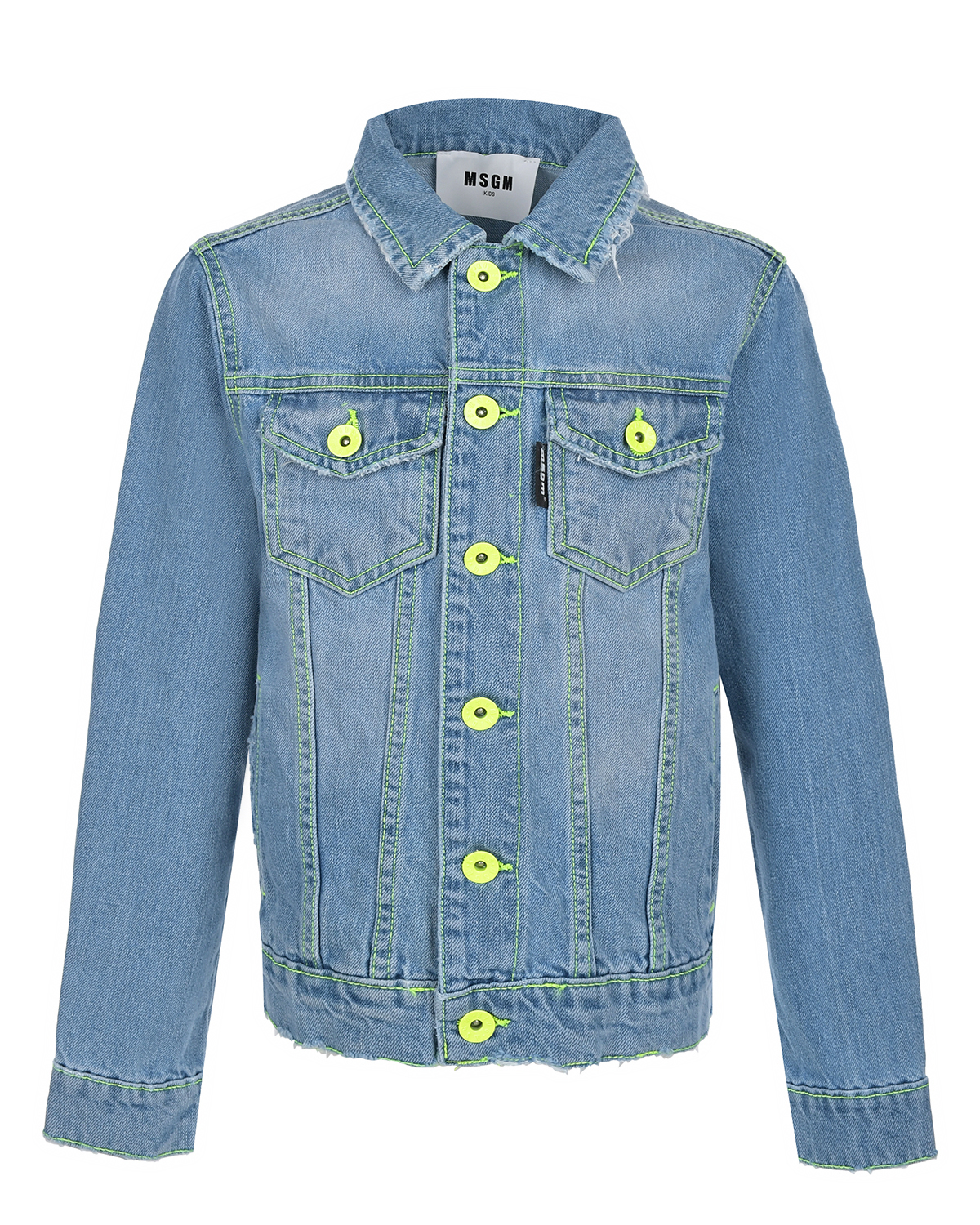 Синяя джинсовая куртка с неоновыми пуговицами MSGM, размер 164, цвет синий