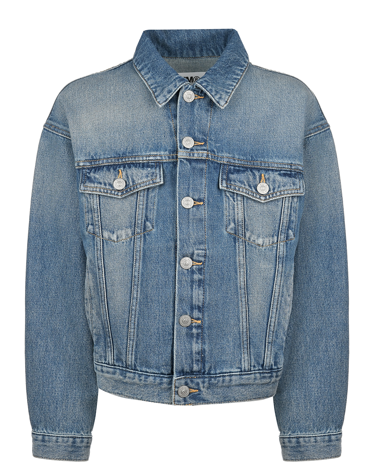 Голубая джинсовая куртка с лого на спине MM6 Maison Margiela, размер 140, цвет голубой