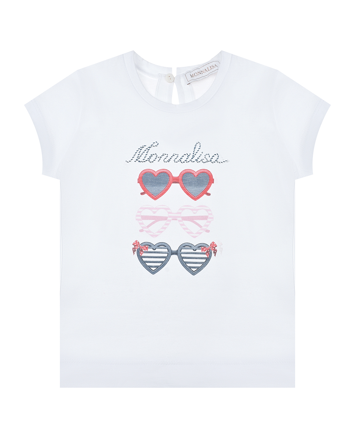Белая футболка с принтом "солнечные очки" Monnalisa, размер 86, цвет белый - фото 1