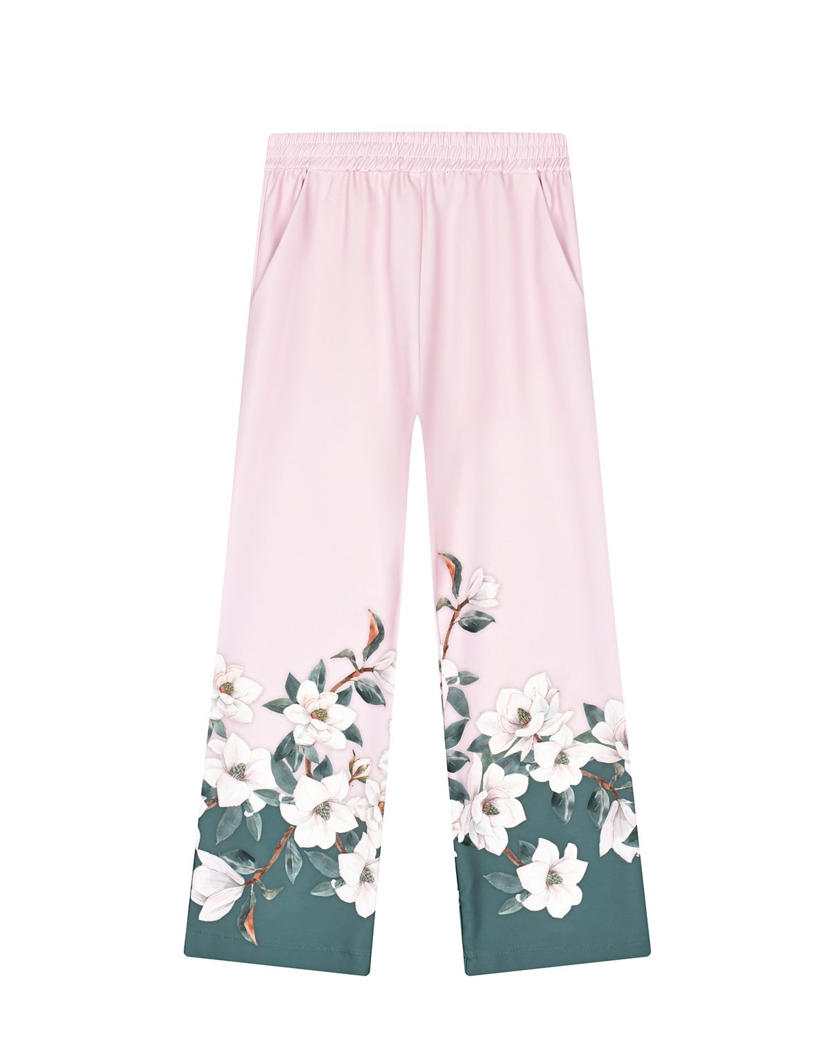 Светло-розовые спортивные брюки с цветочым принтом Monnalisa