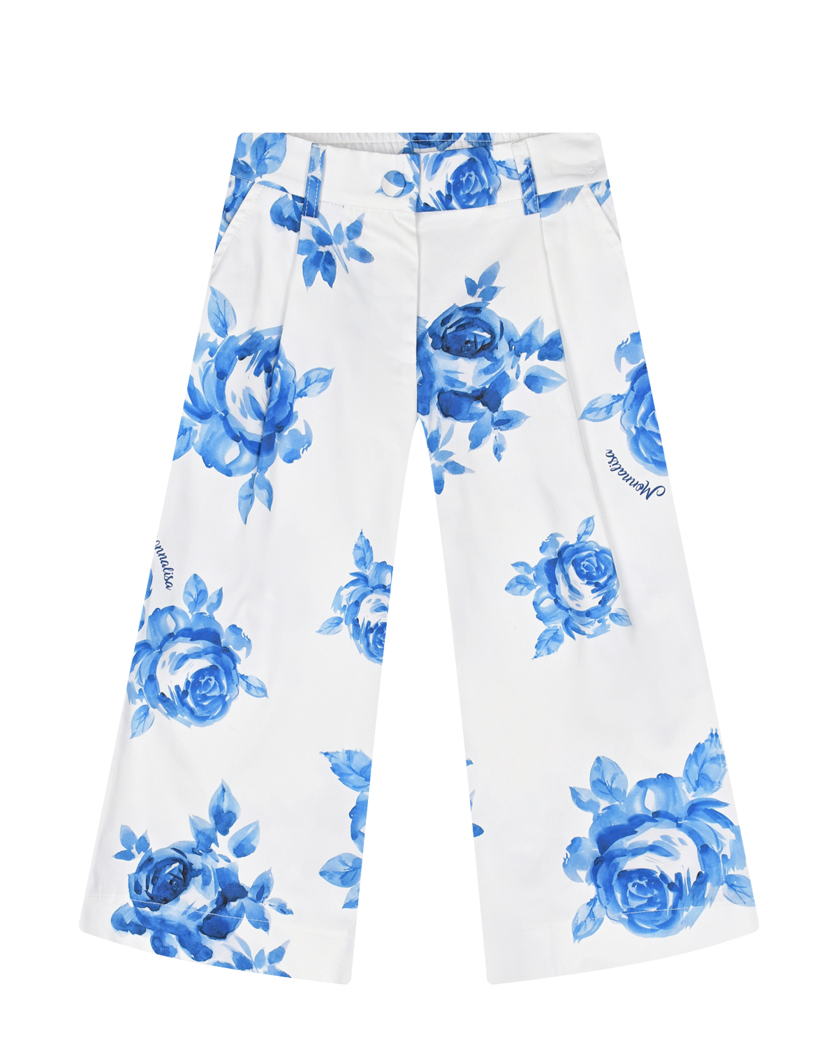 Белые брюки с синими цветами Monnalisa, размер 152