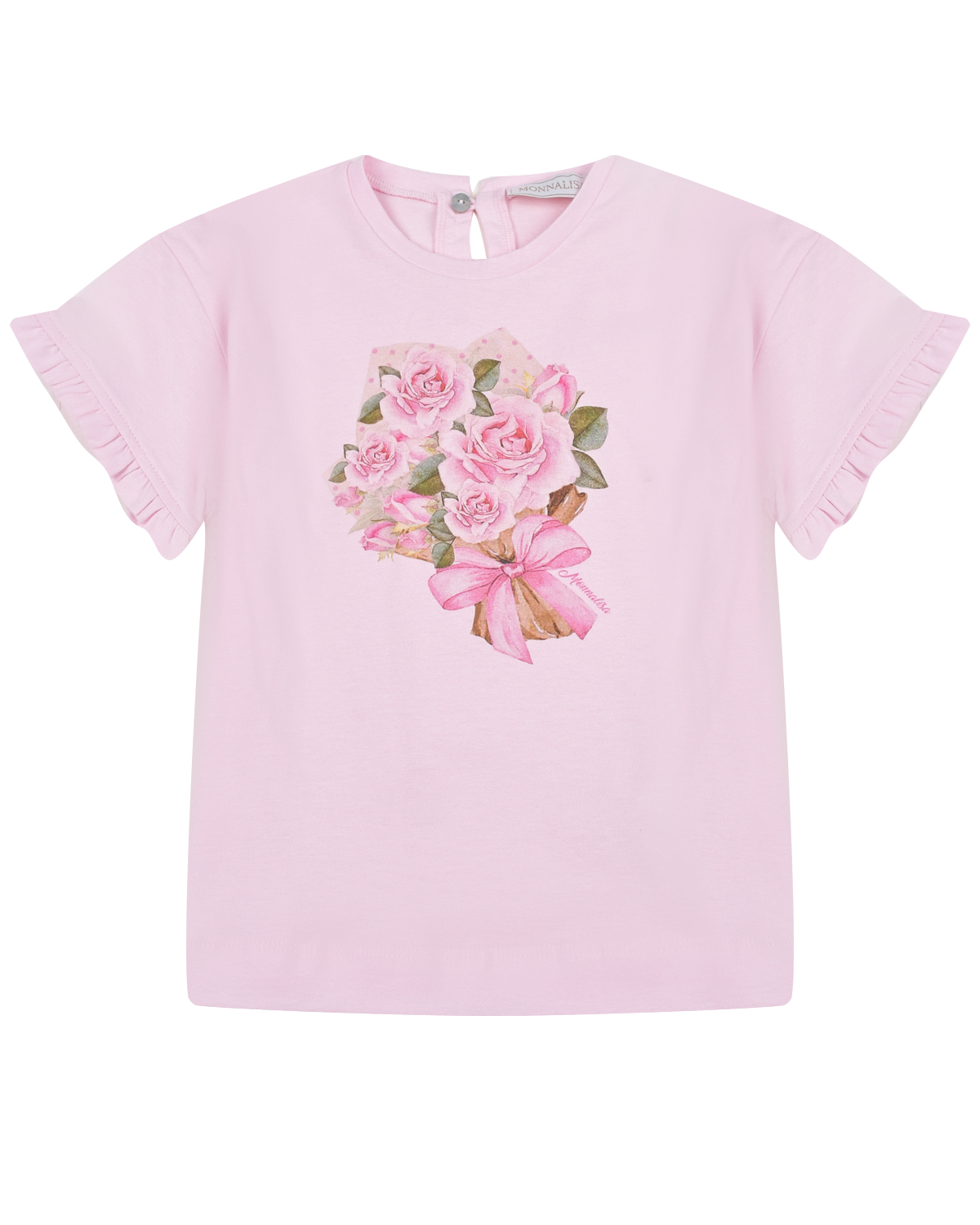 Розовая футболка с принтом "букет" Monnalisa