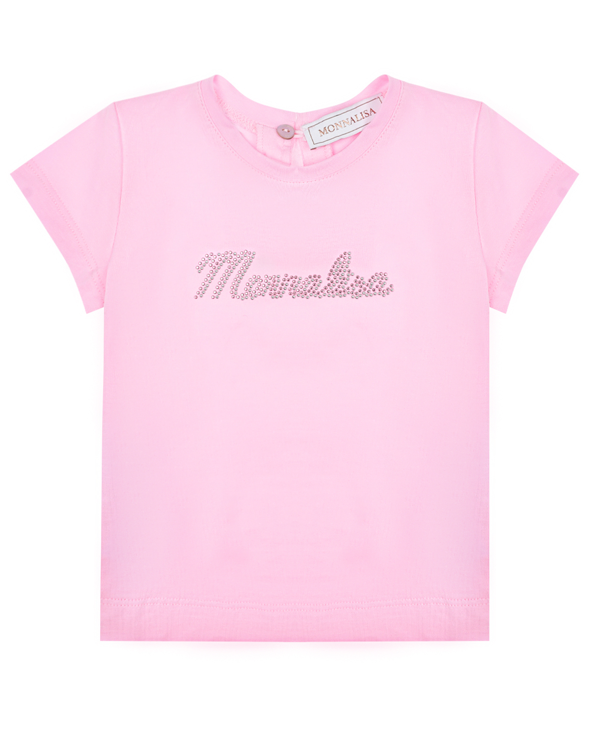 Розовая футболка с лого из страз Monnalisa футболка трикотажная зария розовая