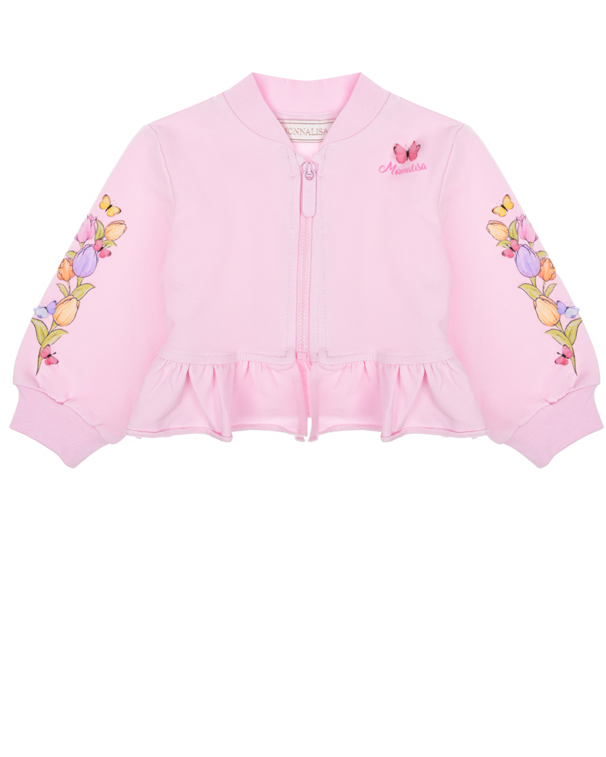 Розовая спортивная куртка с цветочным принтом Monnalisa, размер 98 - фото 1
