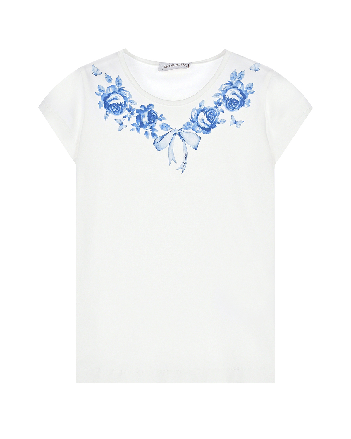 Белая футболка с синим цветочным принтом Monnalisa юбка с принтом ы и зведы monnalisa