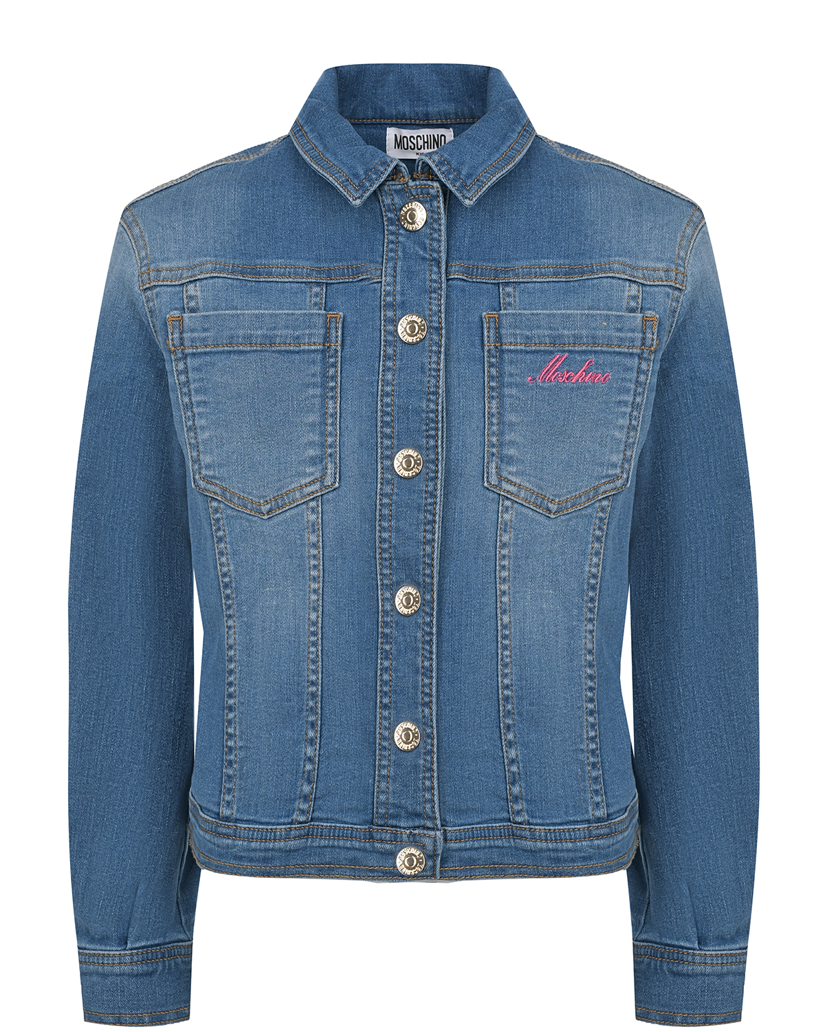 Джинсовая куртка с вышивкой "мишка" Moschino, размер 128, цвет синий