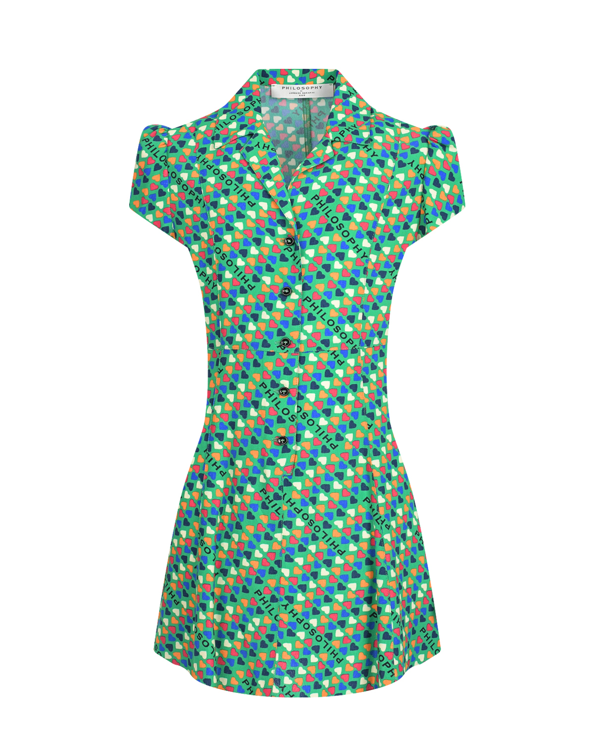 Зеленое платье с принтом "сердечки" Philosophy di Lorenzo Serafini Kids, размер 152, цвет зеленый - фото 1