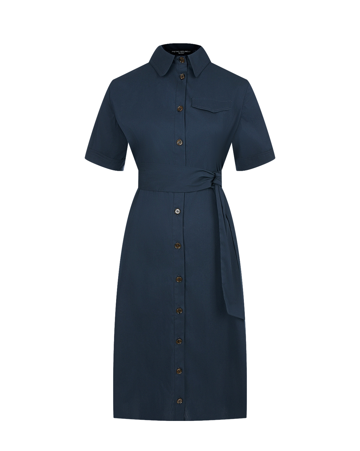 Темно-синее платье с поясом Pietro Brunelli джинсовое платье рубашка с шрифтовым принтом синее gulliver 146