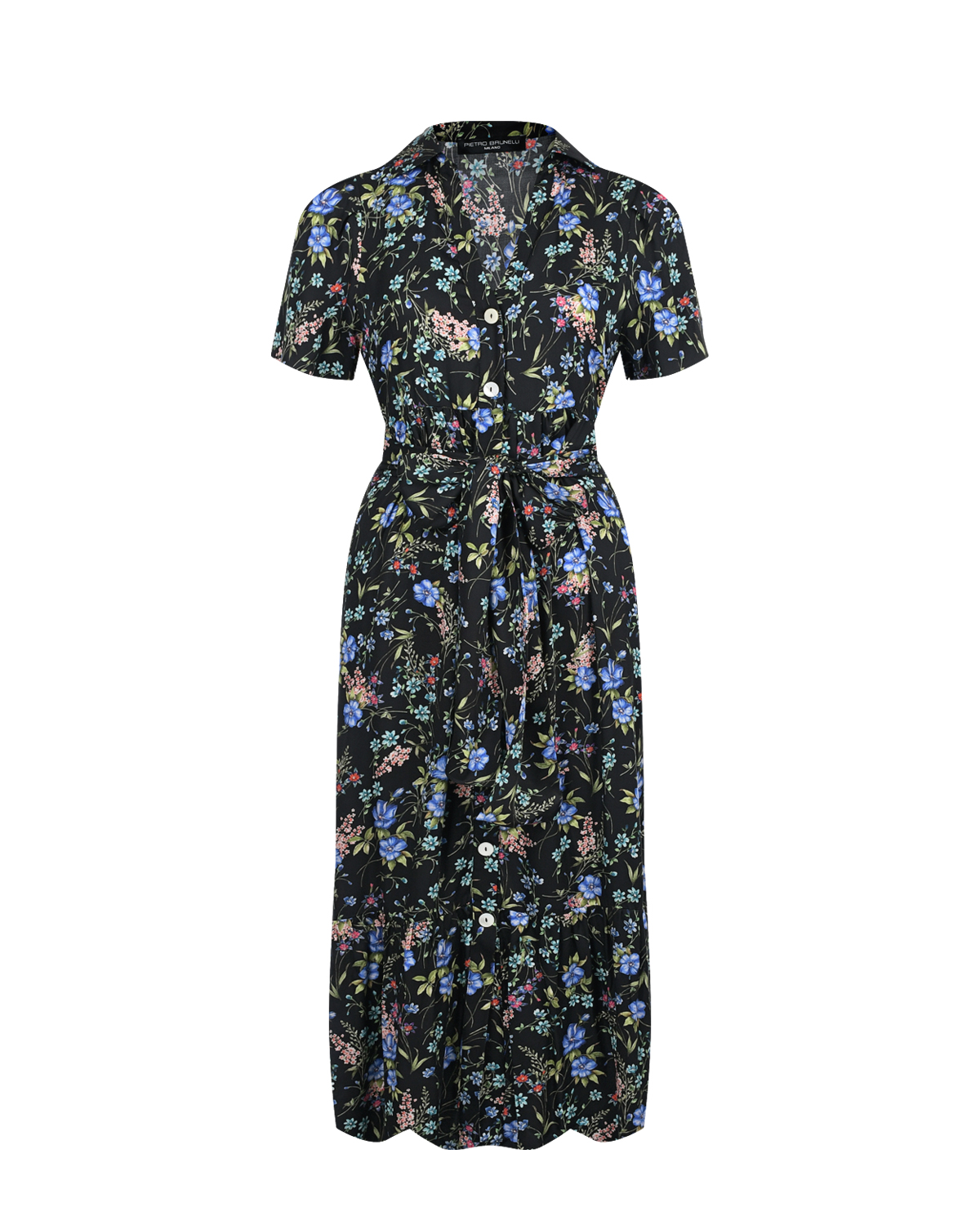 Черное платье с принтом "луговые цветы" Pietro Brunelli