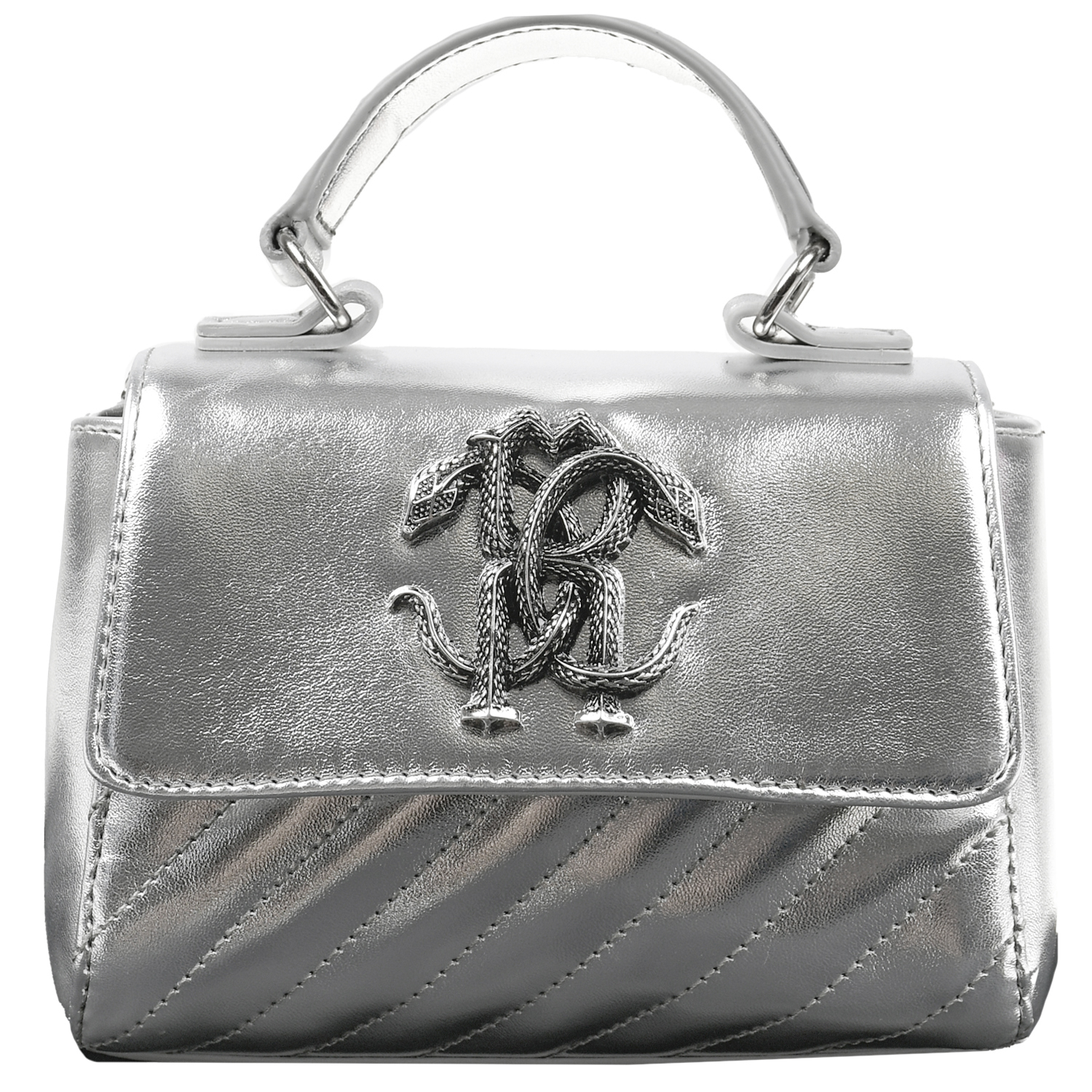 Серебристая стеганая сумка с лого Roberto Cavalli