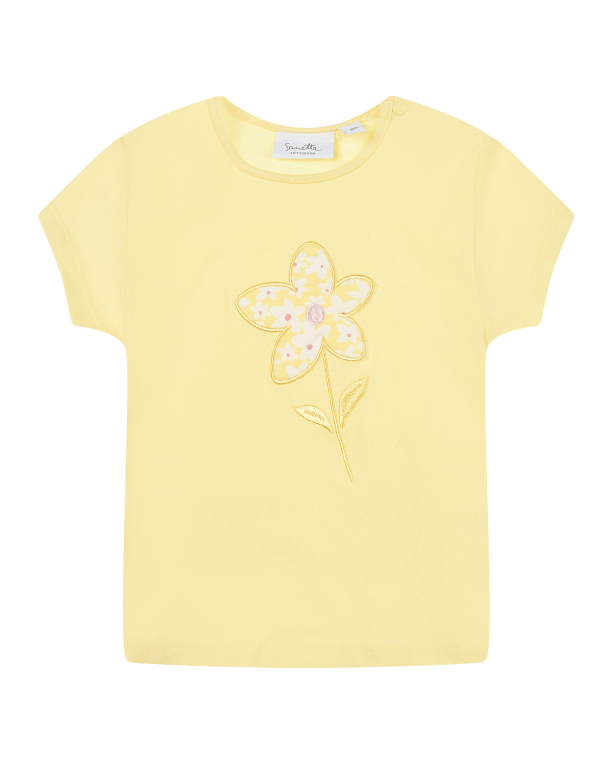 Желтая футболка с вышивкой Sanetta fiftyseven bayer малышка в костюмчике с вышивкой в виде ослика 38 см
