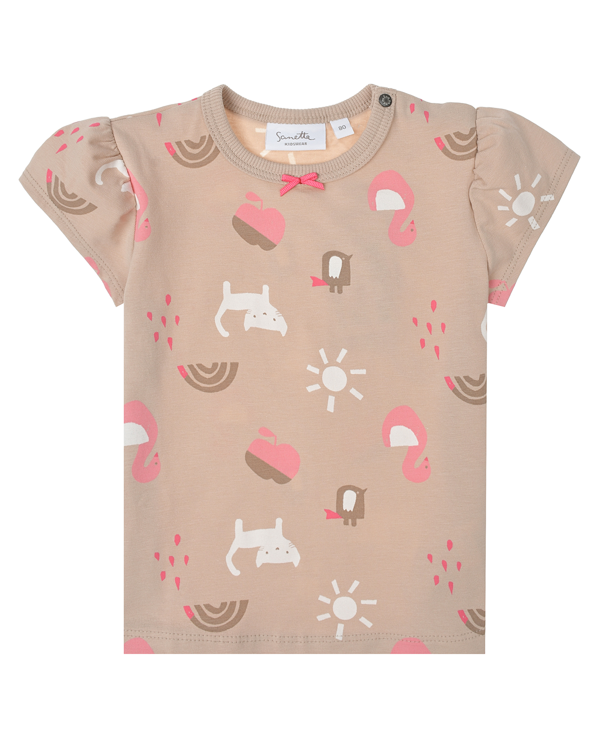 Бежевая футболка с принтом "коты и лебеди" Sanetta Kidswear