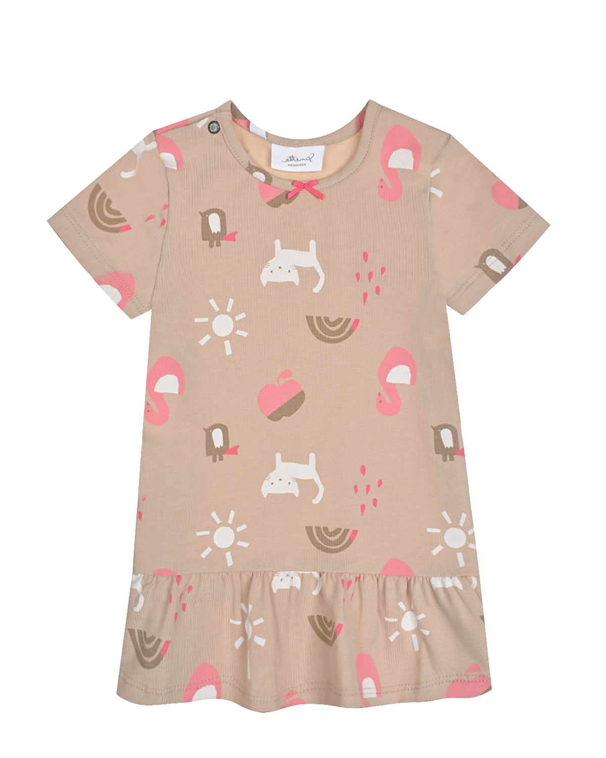 Бежевое платье с принтом "лебеди и коты" Sanetta Kidswear