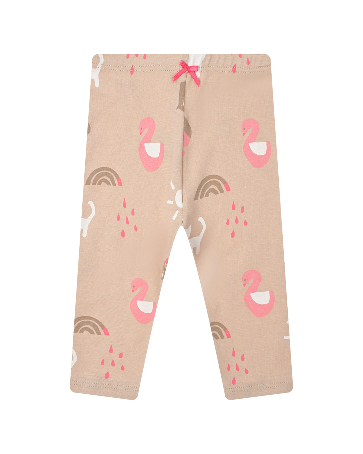 Бежевые леггинсы с принтом "лебеди" Sanetta Kidswear