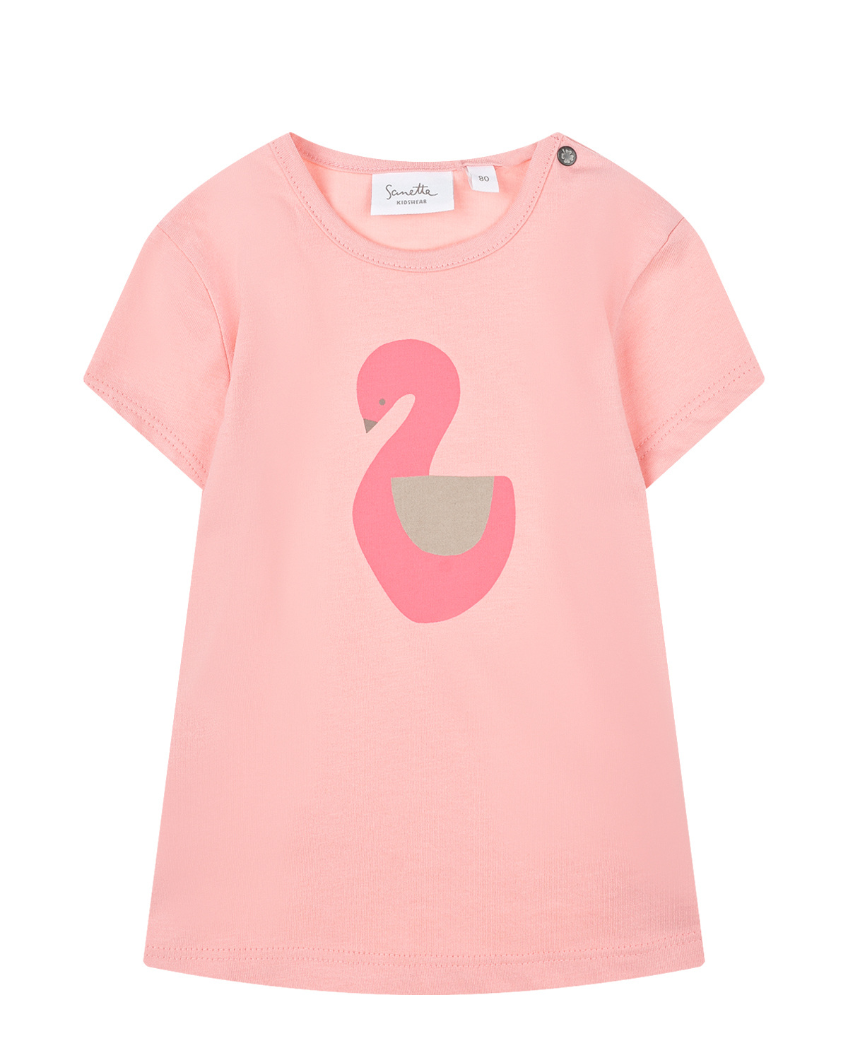 Розовая футболка с принтом "лебедь" Sanetta Kidswear, размер 74, цвет розовый - фото 1