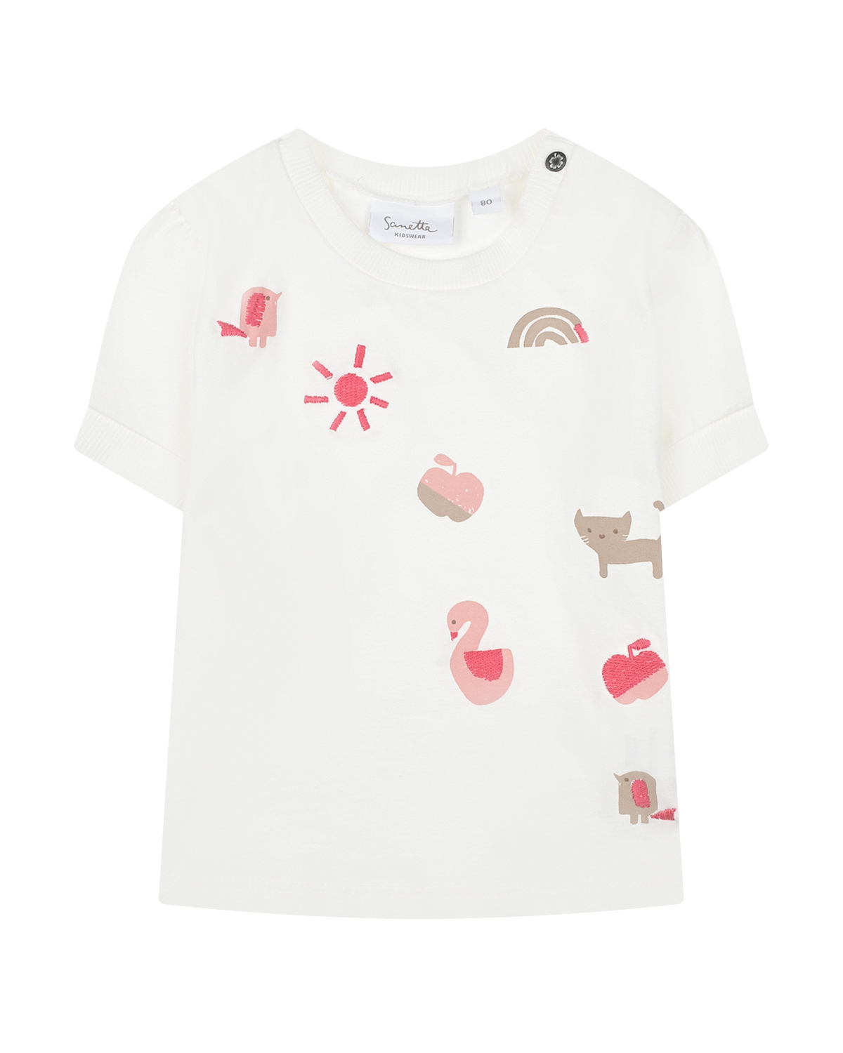 Белая футболка с вышивкой Sanetta Kidswear, размер 74, цвет белый - фото 1