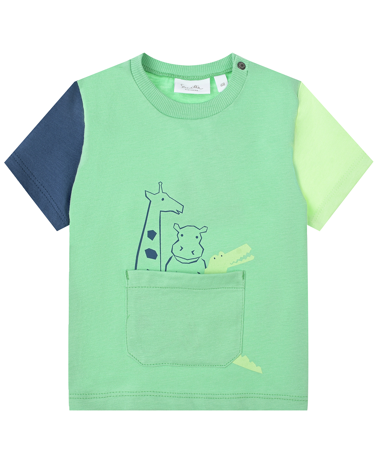 Зеленая футболка с накладным карманом Sanetta Kidswear зеленая толстовка в полоску sanetta kidswear детская