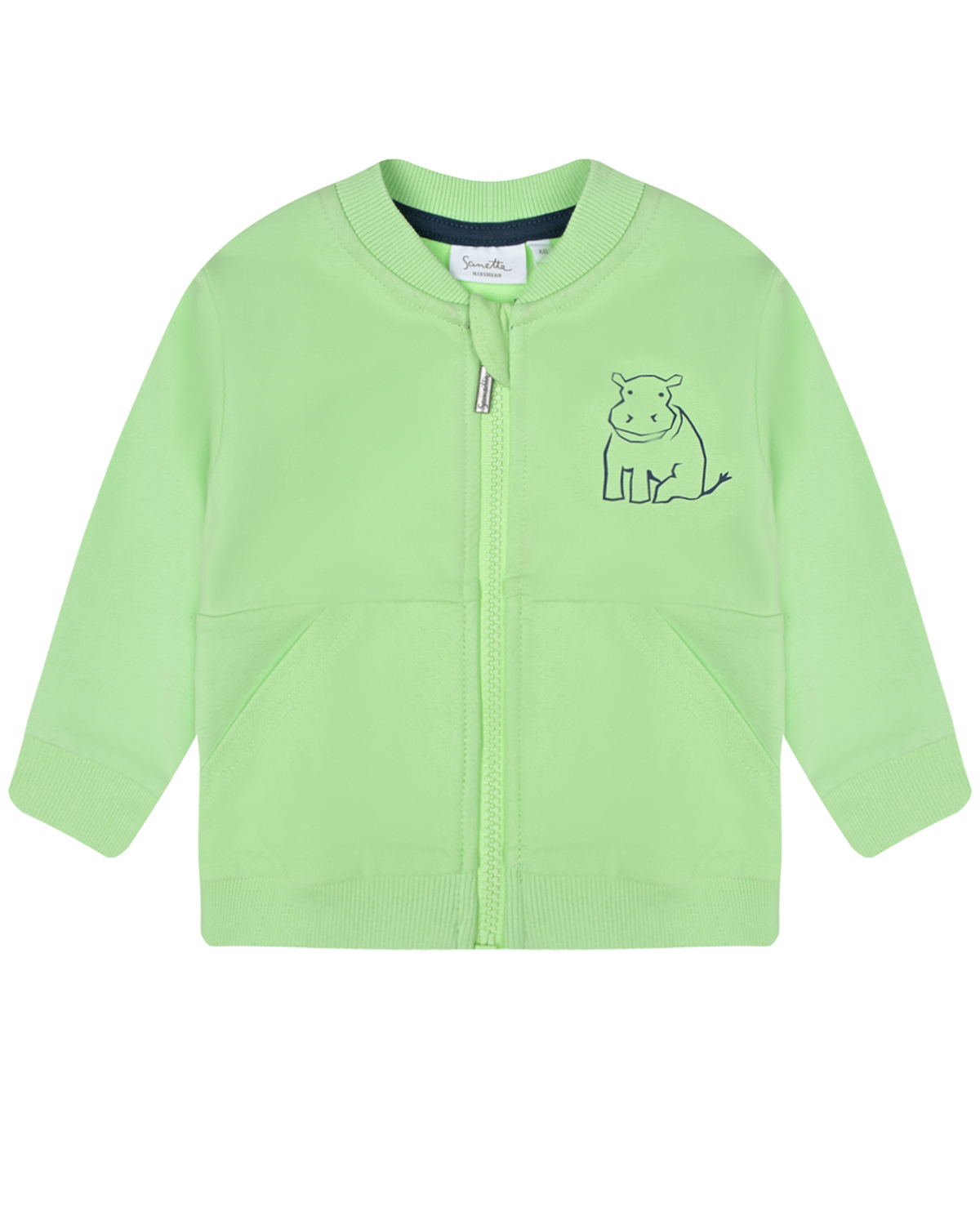 Зеленая спортивная куртка с принтом "бегемот" Sanetta Kidswear