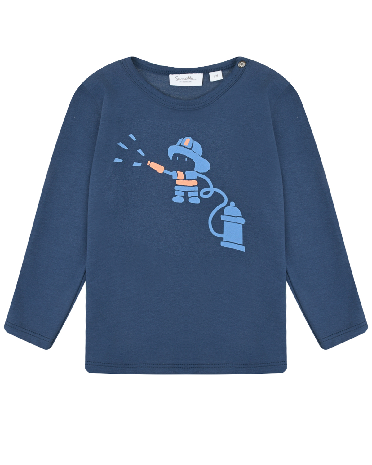 Темно-синяя толстовка с принтом "пожарный" Sanetta Kidswear