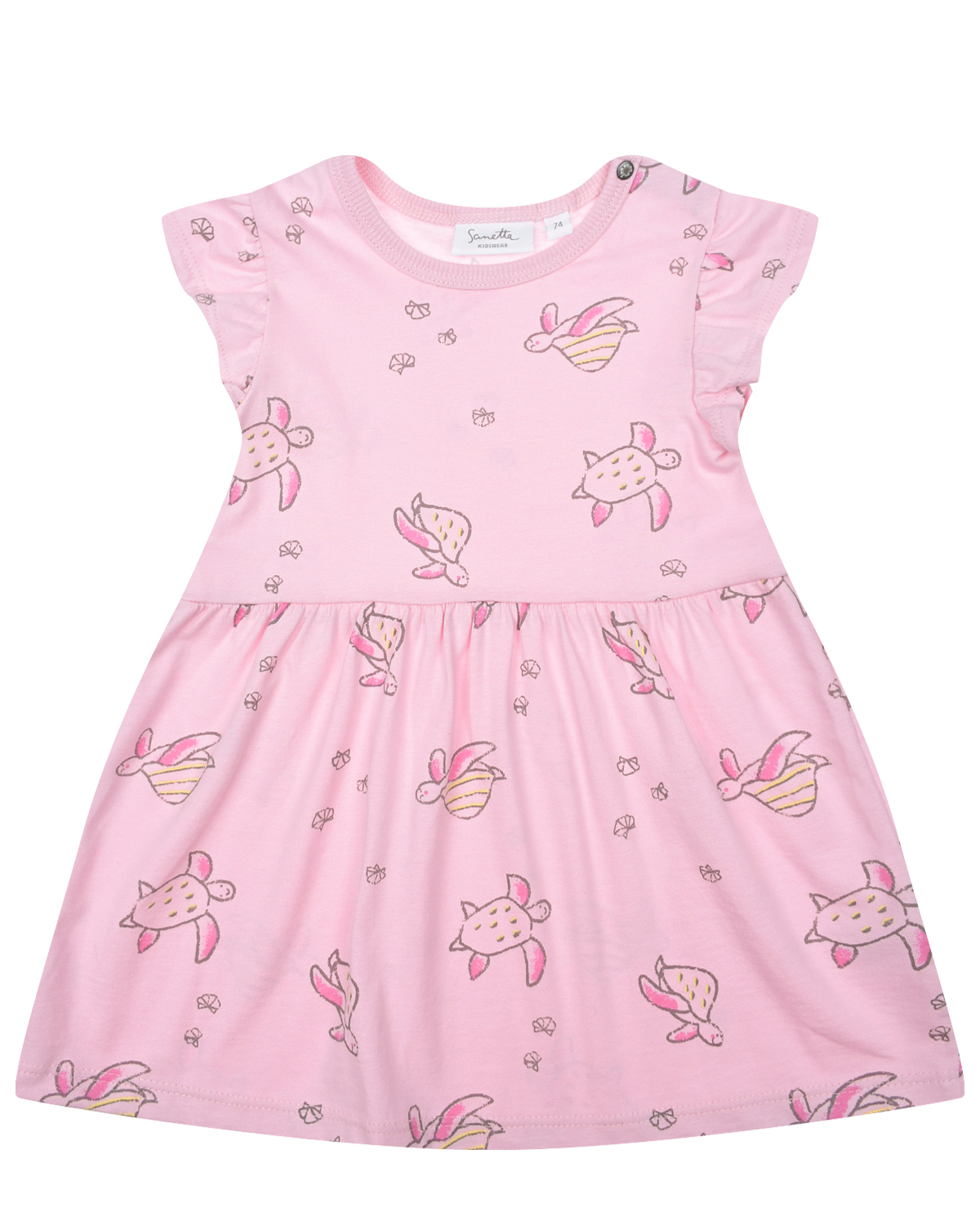 Розовое платье с принтом "морские черепахи" Sanetta Kidswear