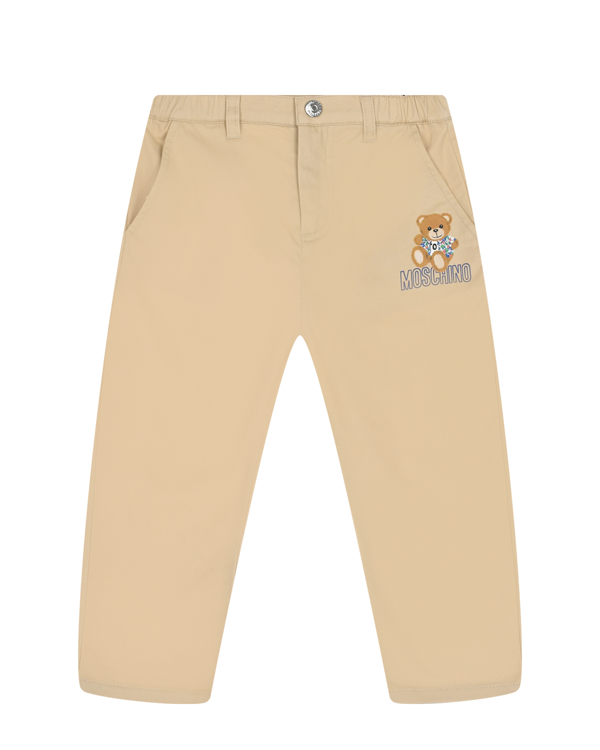 Бежевые брюки с вышивкой "медвежонок" Moschino