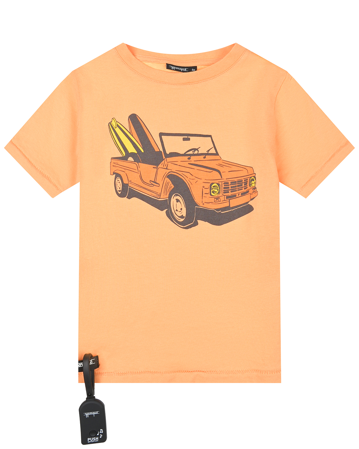 Оранжевая футболка с принтом "машина" Yporque, размер 98, цвет оранжевый - фото 1