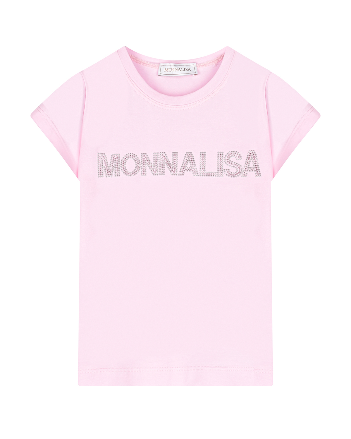 Розовая футболка с лого из стразов Monnalisa серая шапка с сердечками из стразов il trenino детская