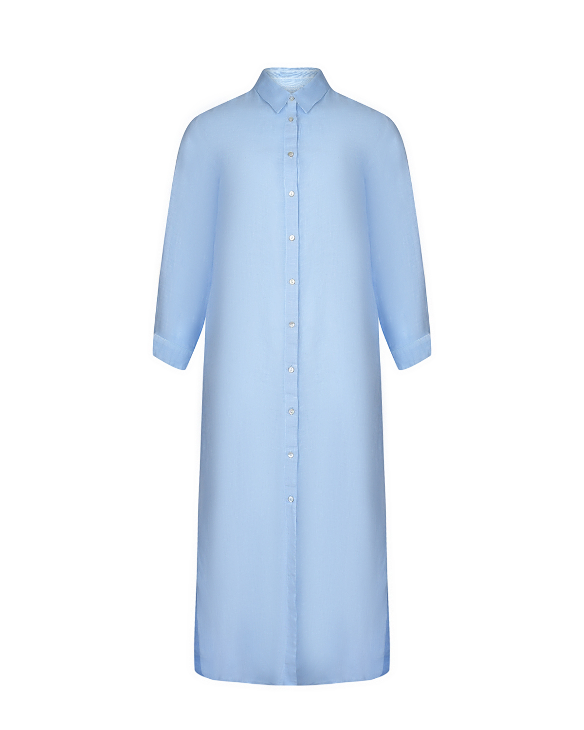 

Платье-рубашка с разрезами по бокам 120% Lino, Голубой, Платье-рубашка с разрезами по бокам 120% Lino