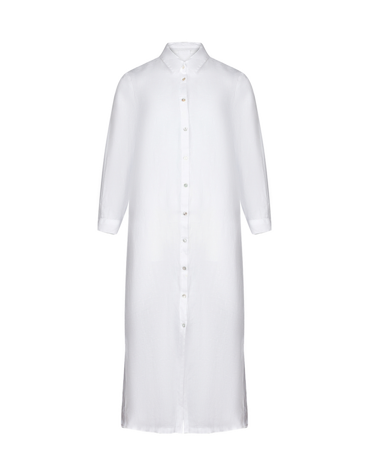 Платье-рубашка с разрезами по бокам, белое 120% Lino, размер 48, цвет белый - фото 1