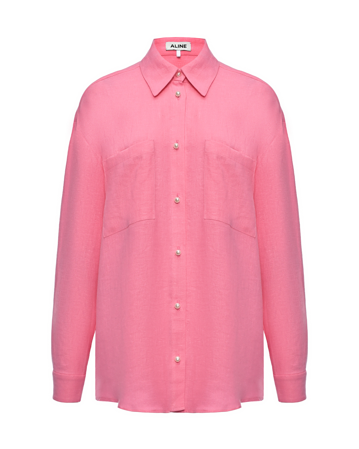 Льняная рубашка с жемчужными пуговицами, розовая ALINE