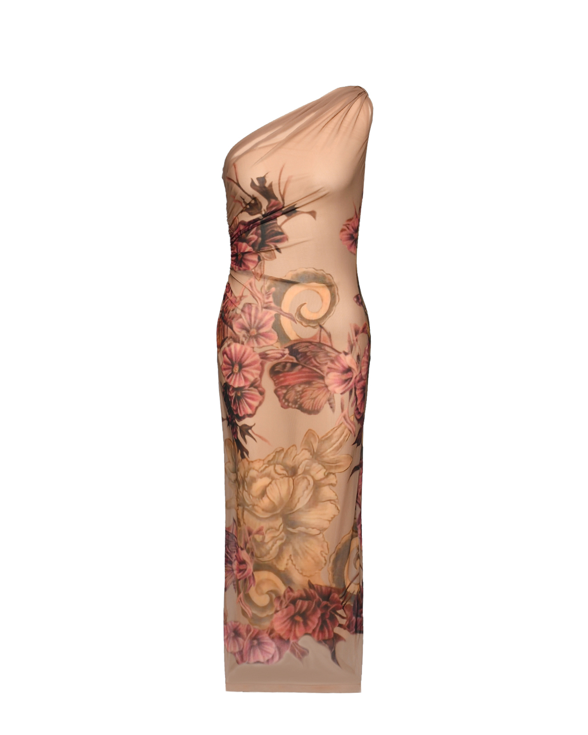 Платье на одно плечо, цветы в азиатском стиле Alberta Ferretti, размер 40