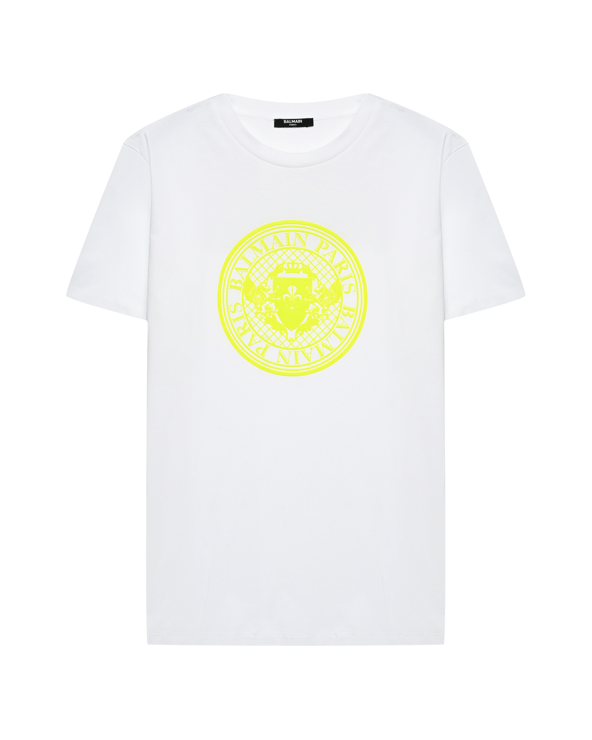 Футболка с желтым лого, белая Balmain