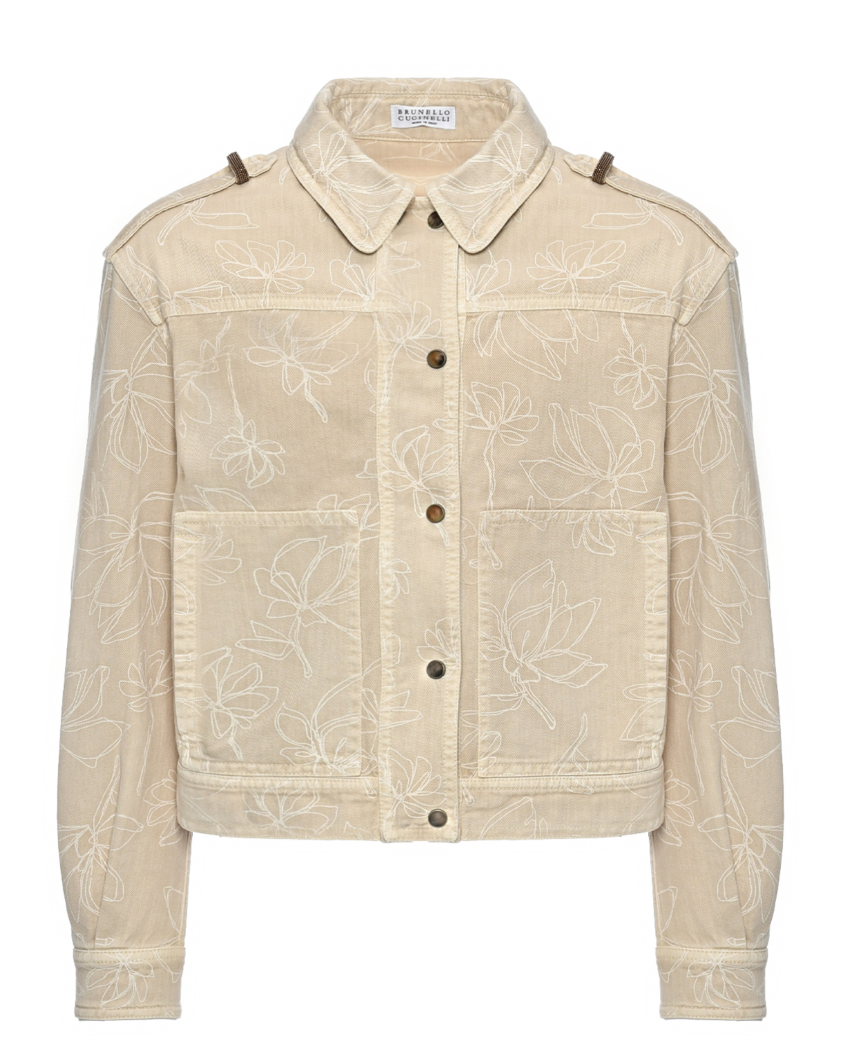 Куртка джинсовая с цветочными узорами, бежевая Brunello Cucinelli, размер 140