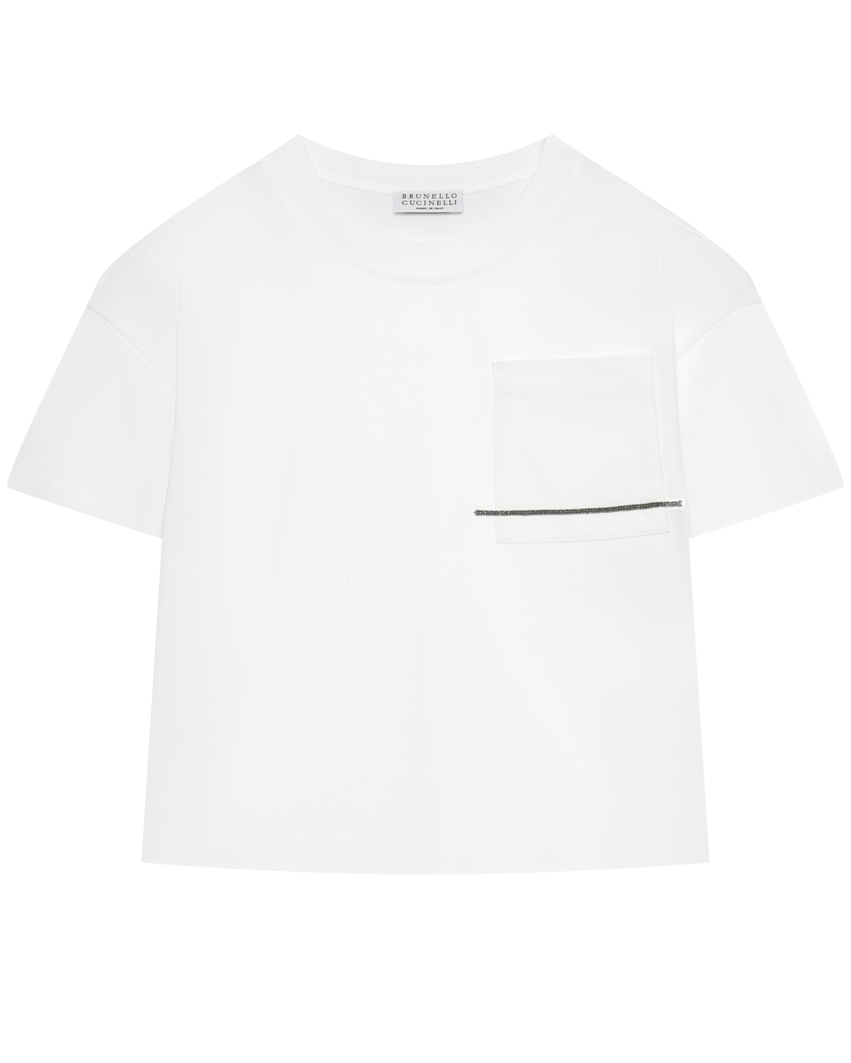 Футболка со стразами на кармане, белая Brunello Cucinelli серая футболка с накладным карманом brunello cucinelli