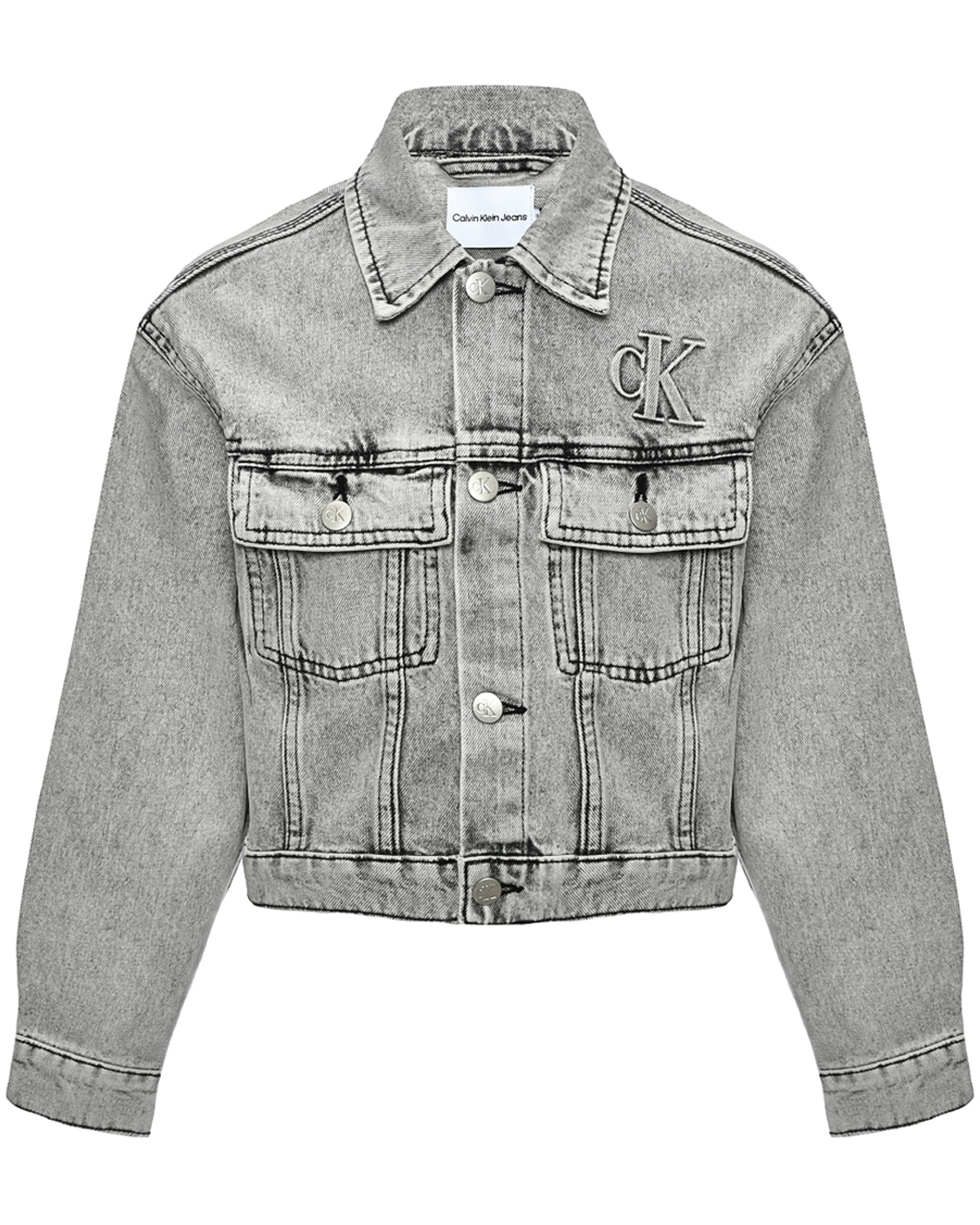 Укороченная джинсовая куртка Calvin Klein, размер 164, цвет серый