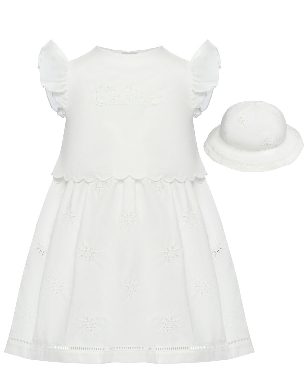 Комплект платье + панама вышивка звезд, белый Chloe, размер 80, цвет нет цвета