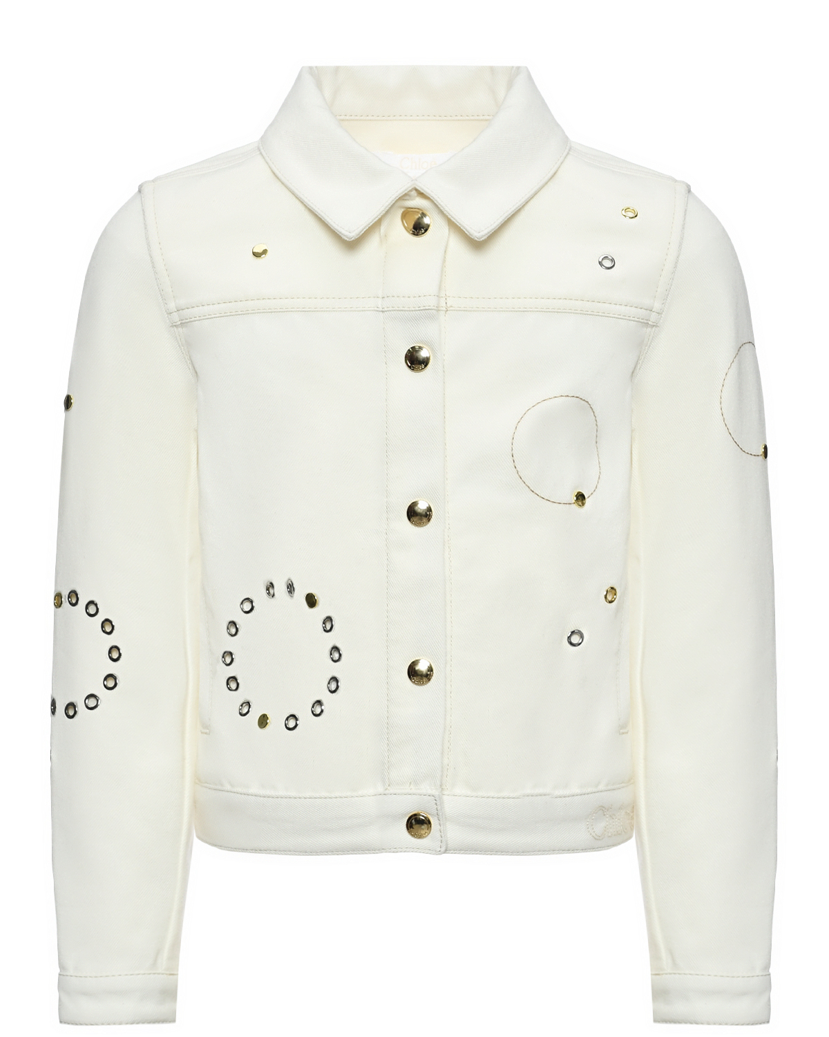 Куртка джинсовая с клепками, белая Chloe, размер 128, цвет нет цвета