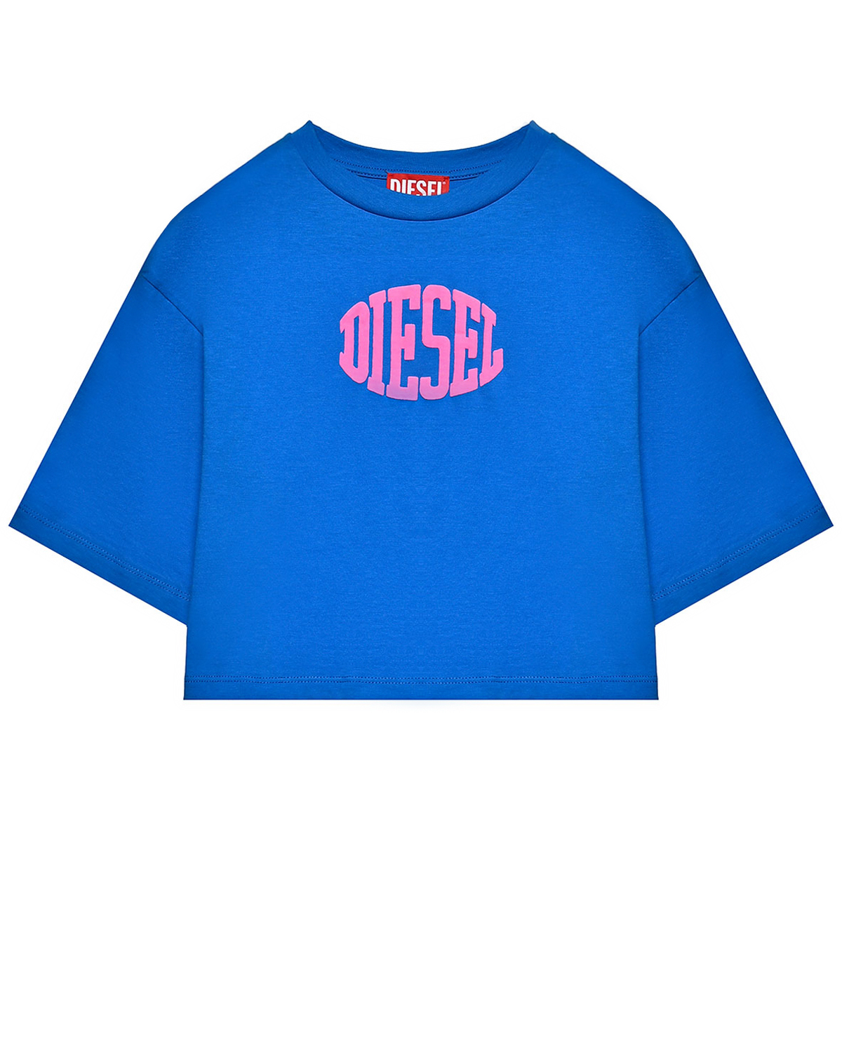 Укороченная футболка с розовым лого, синяя Diesel, размер 104, цвет синий - фото 1