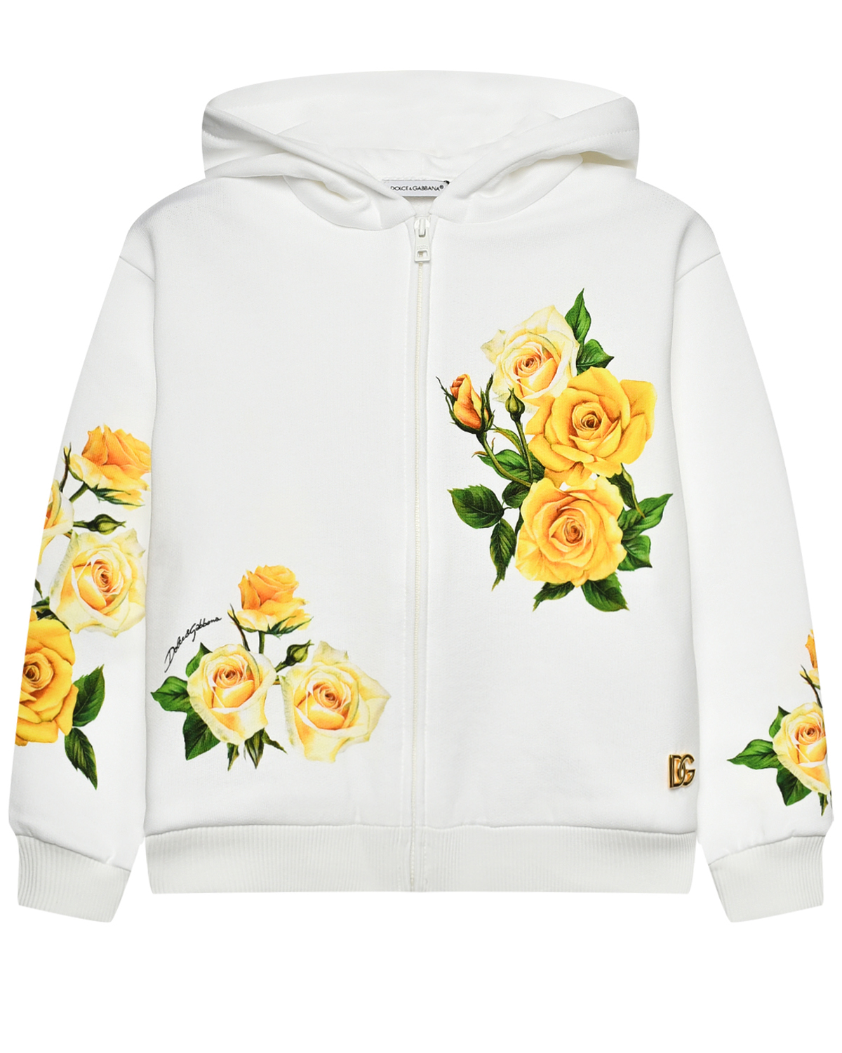 Спортивная куртка с принтом "желтые розы" Dolce&Gabbana, размер 104, цвет белый