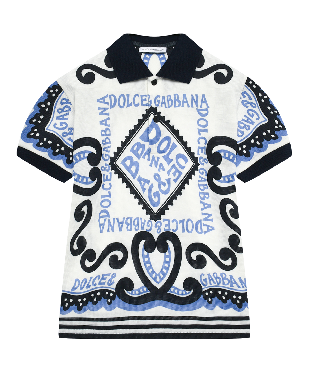 Футболка - поло с узорами и логотип, белая Dolce&Gabbana