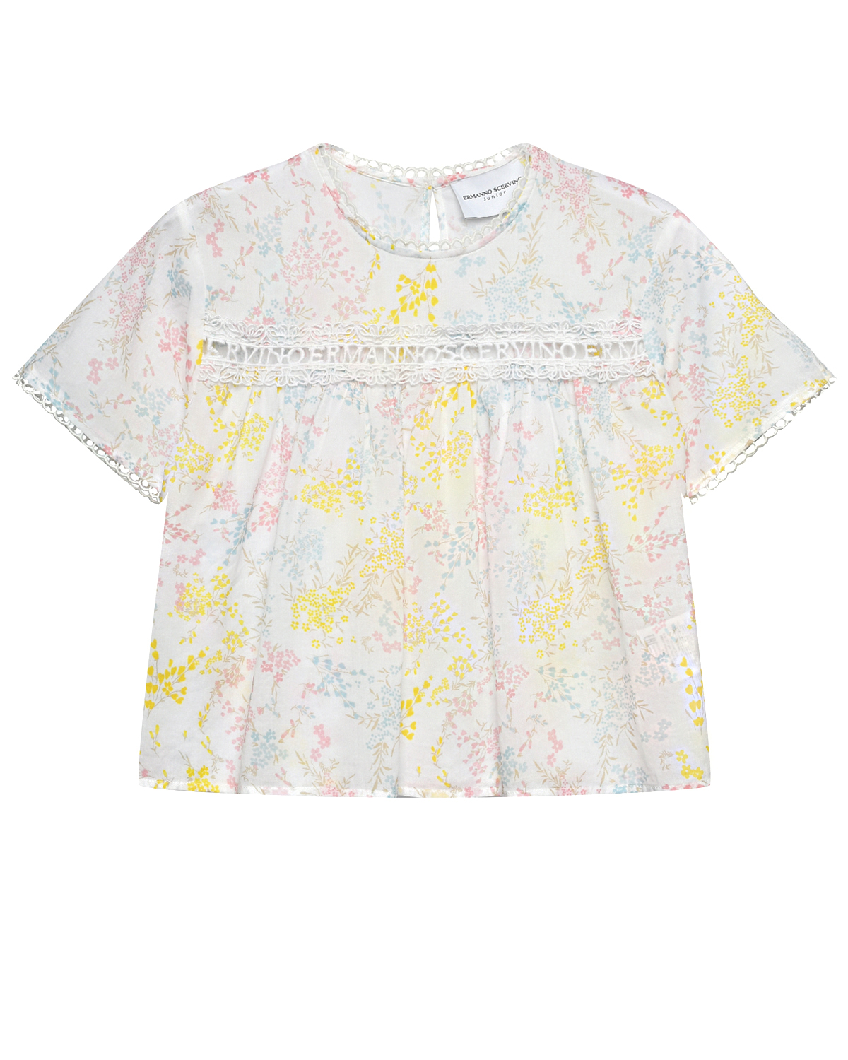 Блуза с цветочным принтом и кружевной отделкой Ermanno Scervino