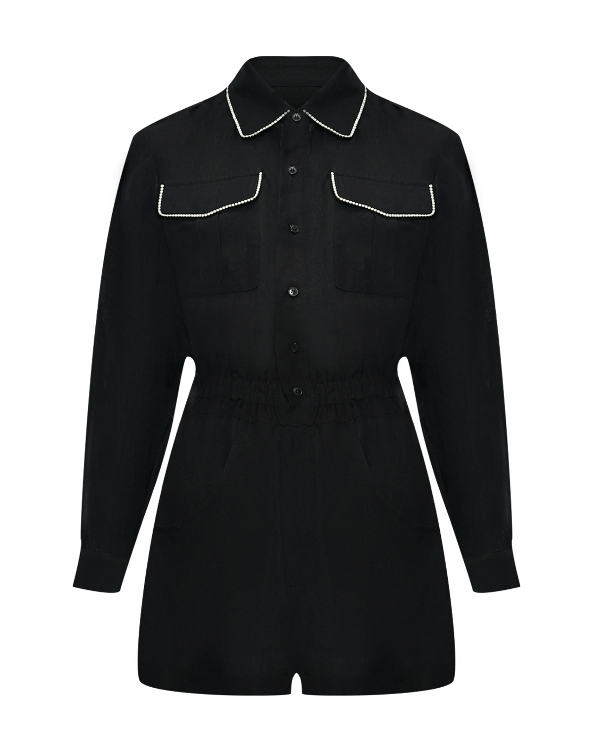 Комбинезон льняной со стразами, черный Forte dei Marmi Couture, размер 40 - фото 1